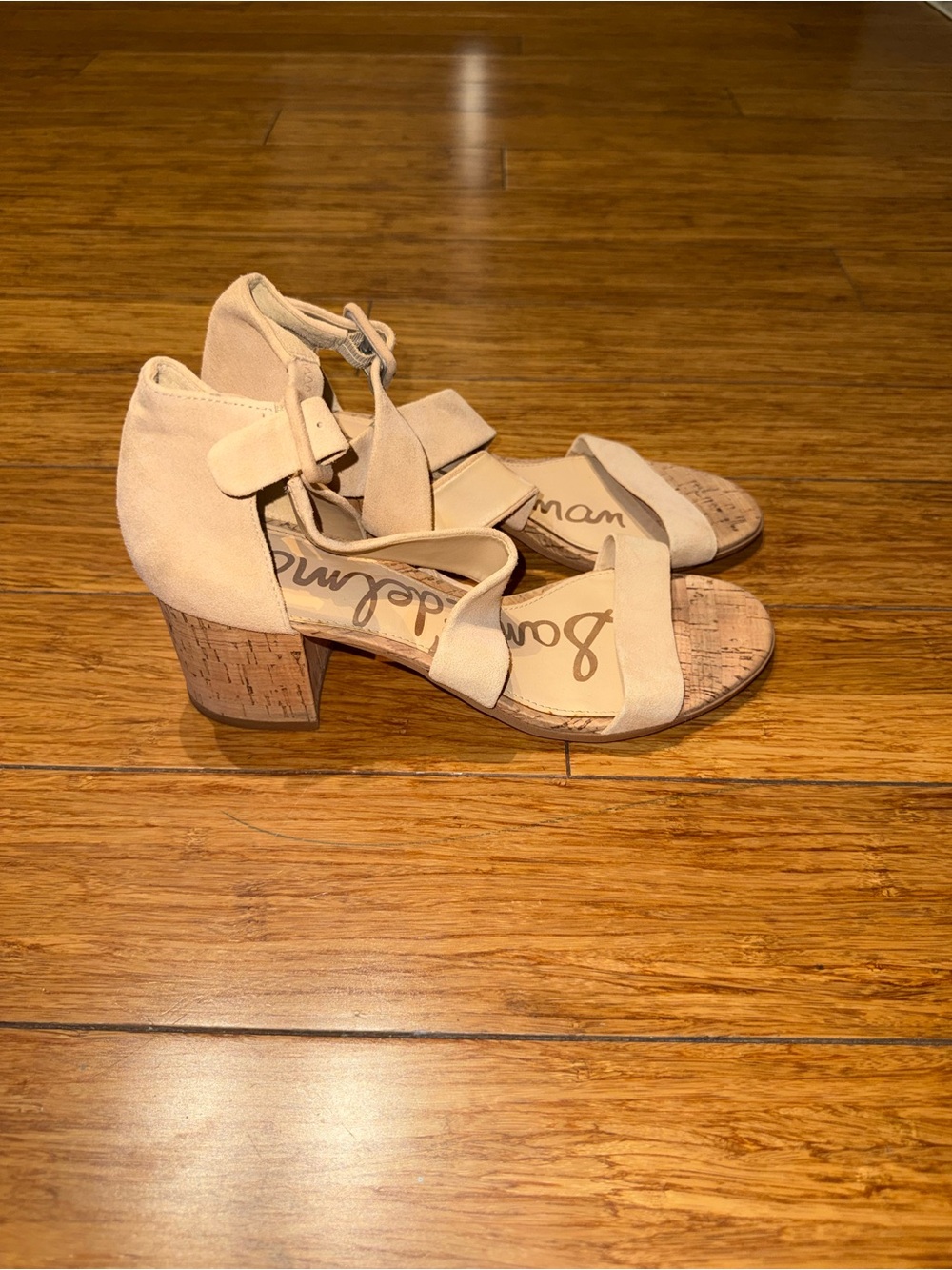 Sam Edelman Beige Suede Block Heel Sandals